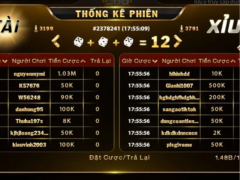 Hội viên Hit Club được xem lại lịch sử phiên cược Tài Xỉu