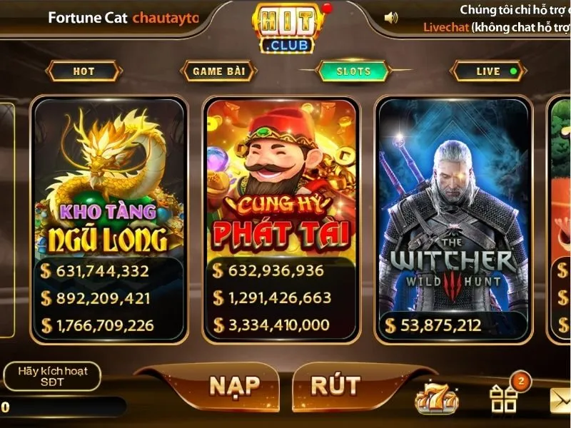 Nạp tiền và chọn game Cung Hỷ Phát Tài tại Hit Club